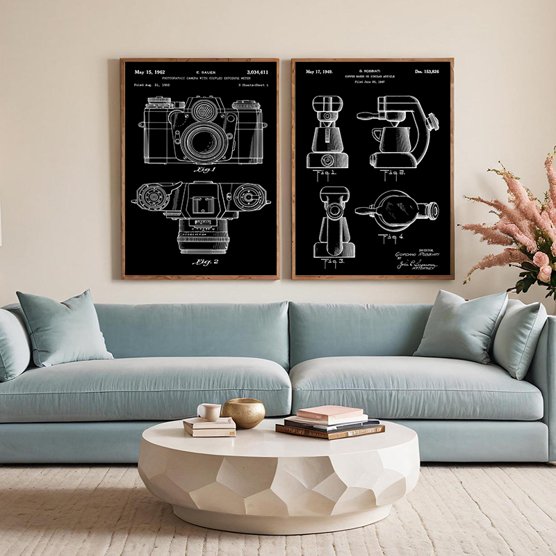 براءة اختراع أبيض وأسود ملصق خ - مراجعة Sports Equipment Drawing وسعره
