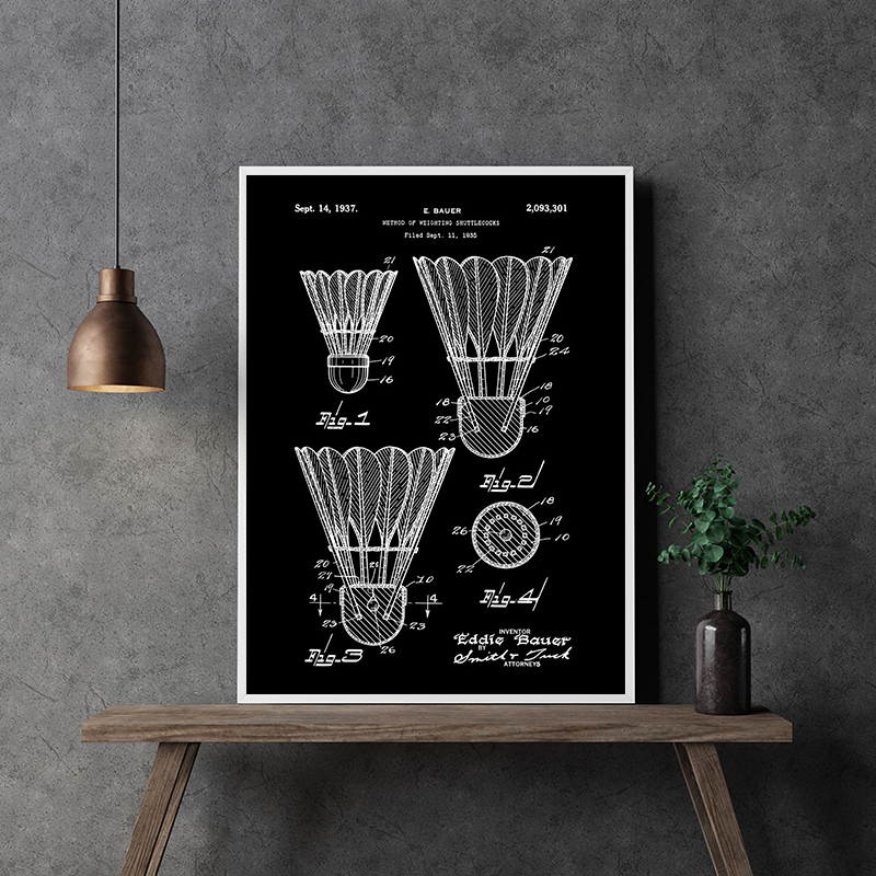 براءة اختراع أبيض وأسود ملصق خ - مراجعة Sports Equipment Drawing وسعره